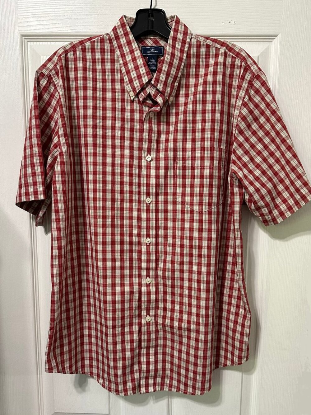 Dockers Men's Button Down Short Sleeves Red Plaid Shirt Size Large